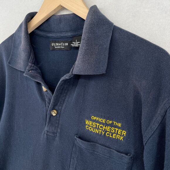 WESTCHESTER COUNTY CLERK Shirt Mens L NY OFFICE White Plains Polo Notary Blue - Picture 1 of 13